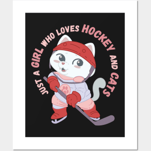 Just A Girl Who Loves Hockey and Cats Gift print Posters and Art